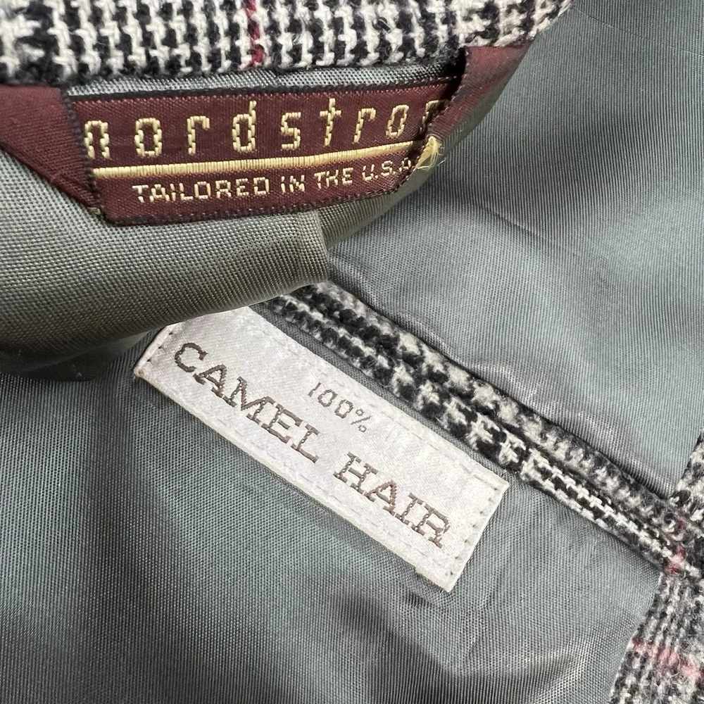 Vintage Nordstrom Camel‎ Hair Blazer Mens 40R Classic Fit Beige/Black/Red Plaid